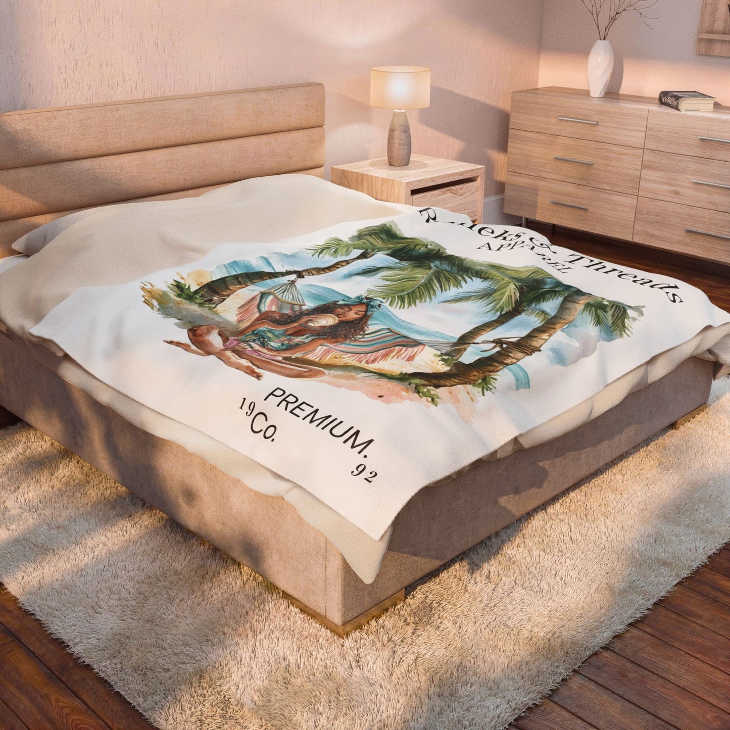 Cute Beach scene Velveteen Plush Blanket #2