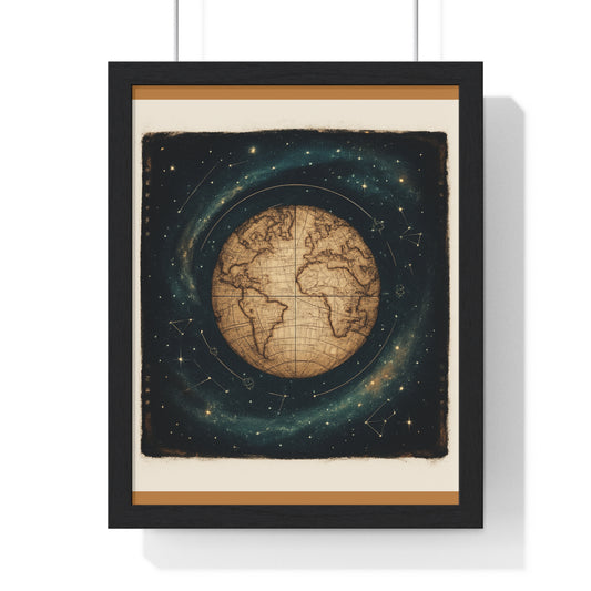 Celestial World Vertical Framed Poster, Vintage Space Decor, Astronomy Art, Home Office Wall Art, Gift for Stargazers