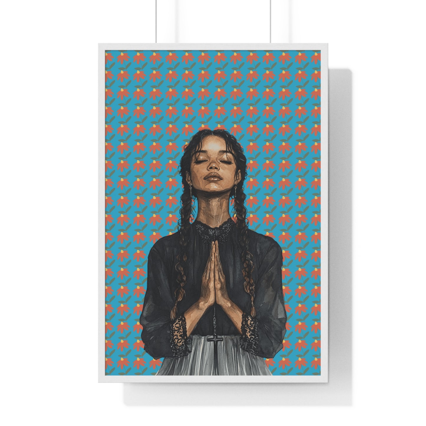 Serene Prayer Vertical Framed Poster, Meditation Art Print, Bohemian Wall Decor, Inspirational Home Decor, Gift for Her