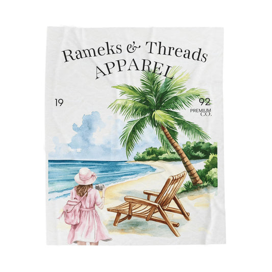 Cute Beach scene Velveteen Plush Blanket #4