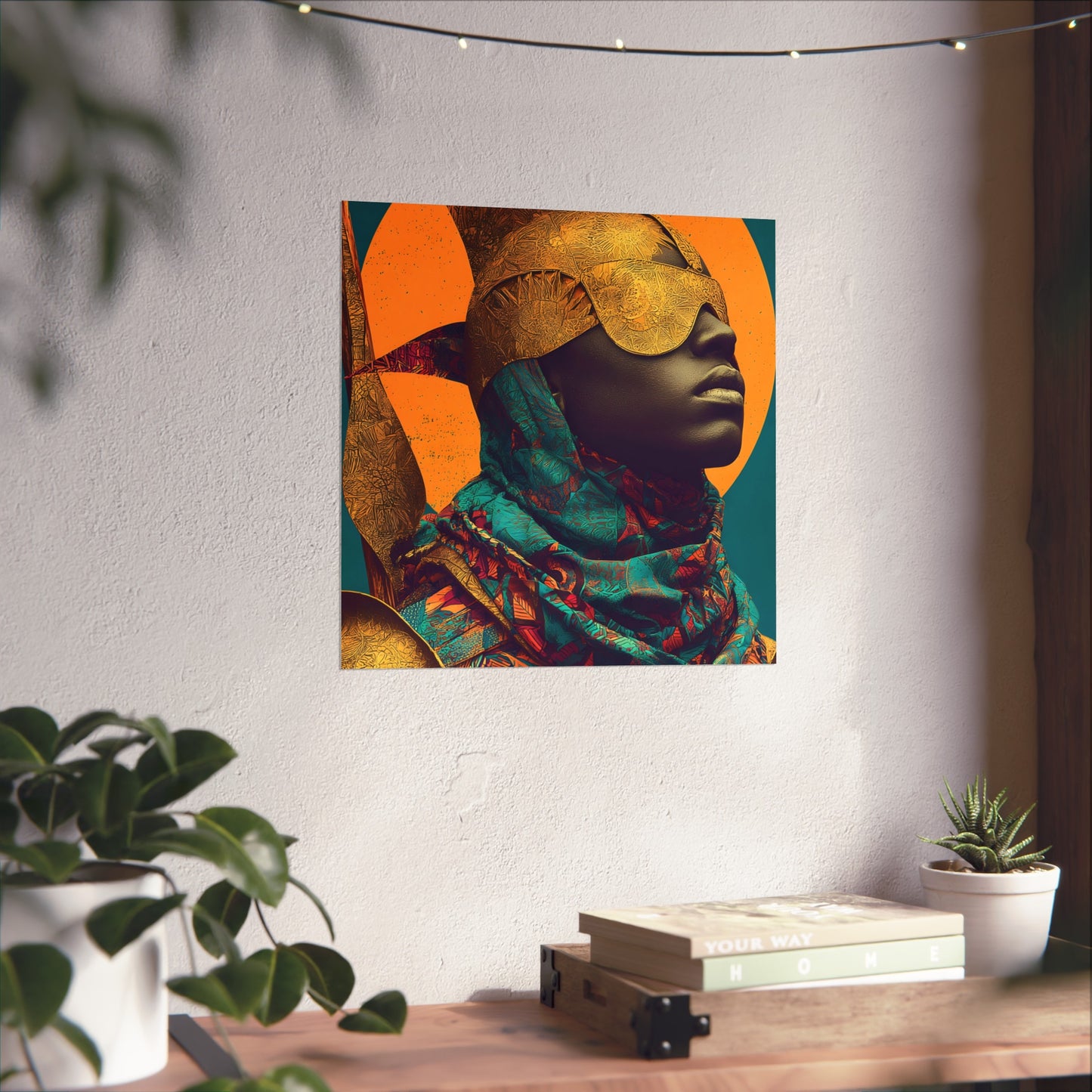Golden Masked Figure poster | Fine Art Poster, Afrocentric Portrait, Abstract Halo