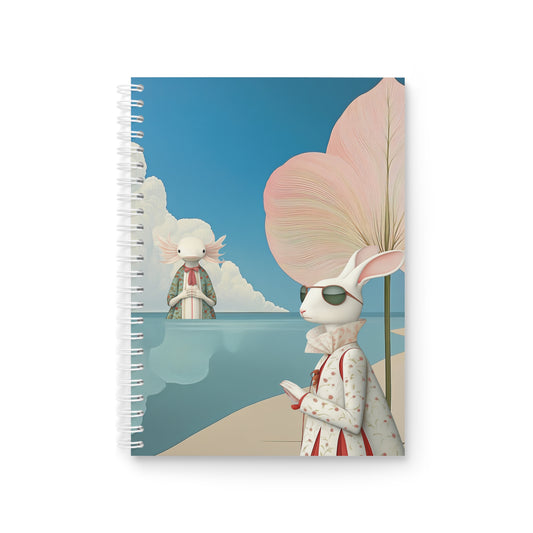 Whimsical Bunny & Axolotl Beach Spiral Notebook — Cute Surreal Journal for Kids & Teens