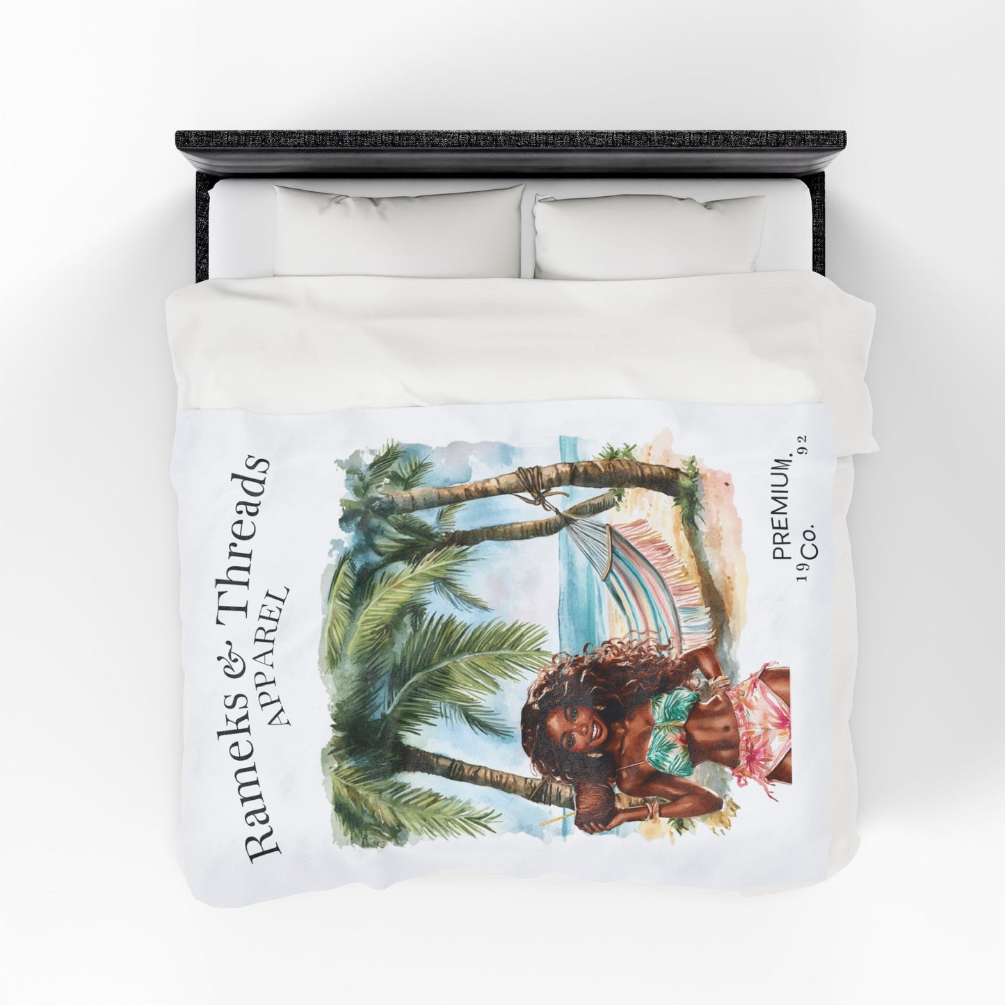 Cute Beach scene Velveteen Plush Blanket