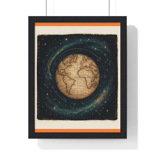 Celestial World Vertical Framed Poster, Vintage Space Decor, Astronomy Art, Home Office Wall Art, Gift for Stargazers