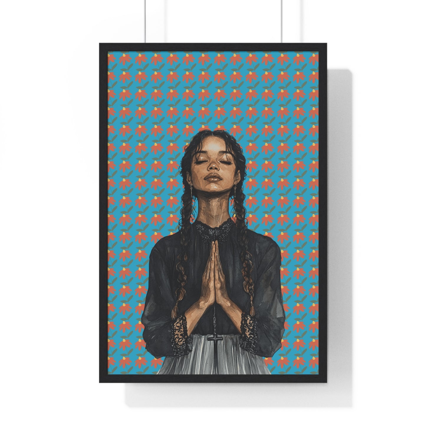 Serene Prayer Vertical Framed Poster, Meditation Art Print, Bohemian Wall Decor, Inspirational Home Decor, Gift for Her