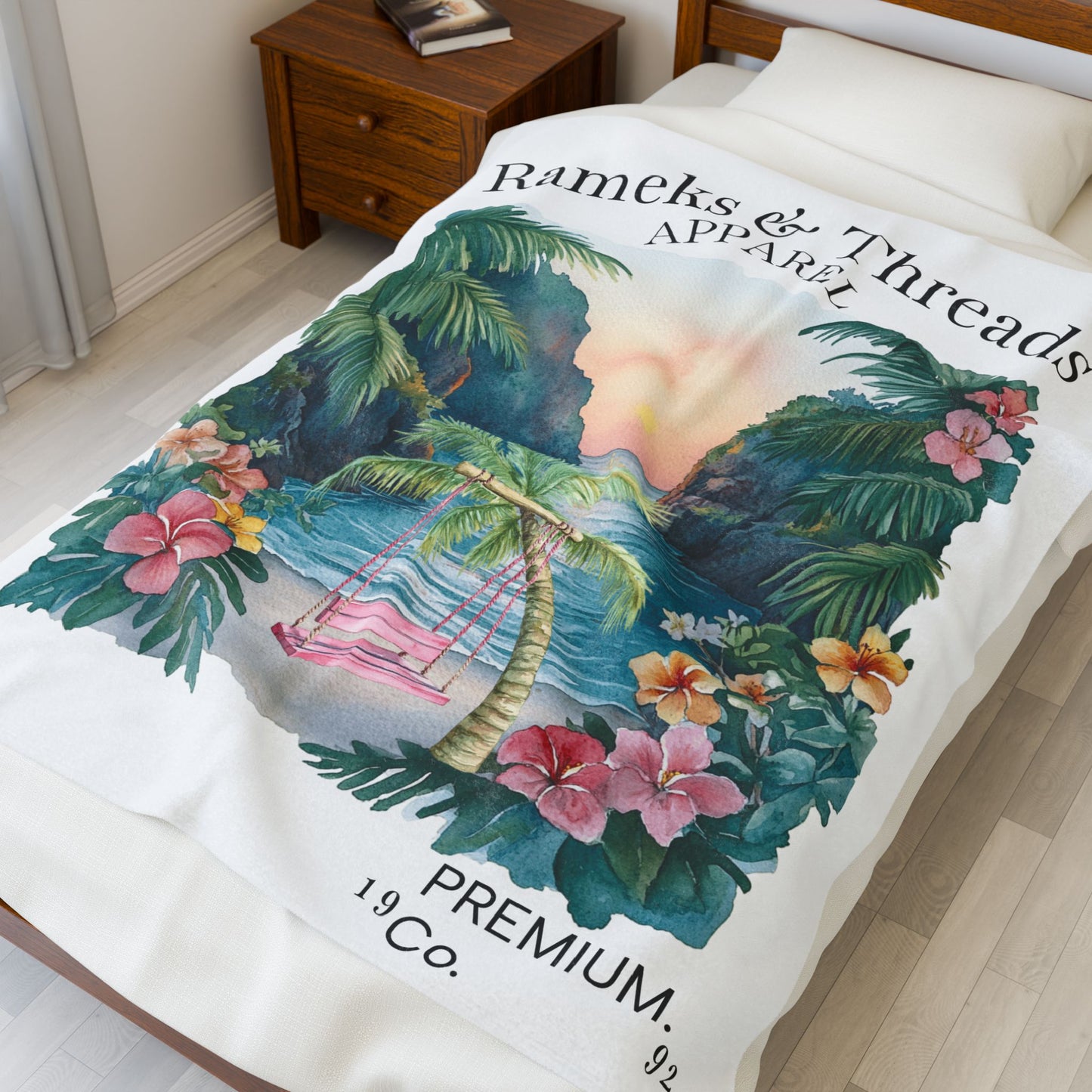 Cute Beach scene Velveteen Plush Blanket