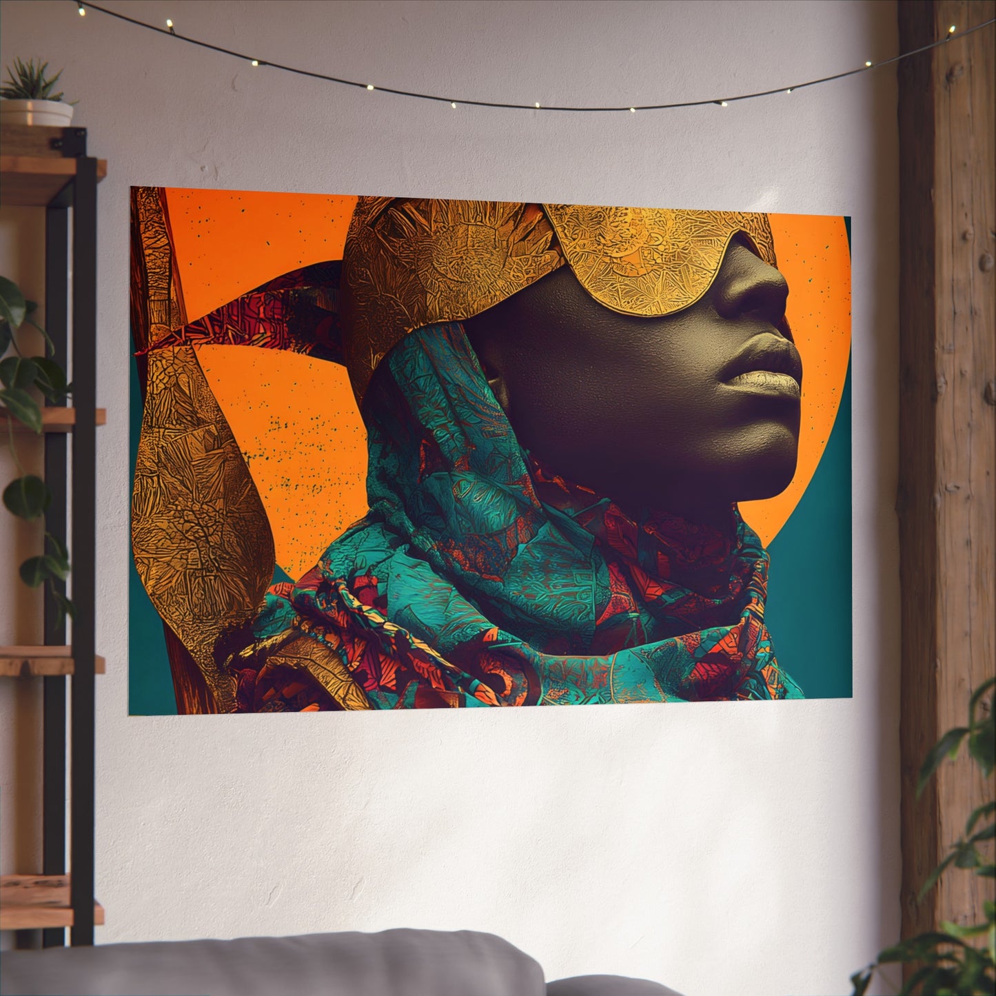 Golden Masked Figure poster | Fine Art Poster, Afrocentric Portrait, Abstract Halo