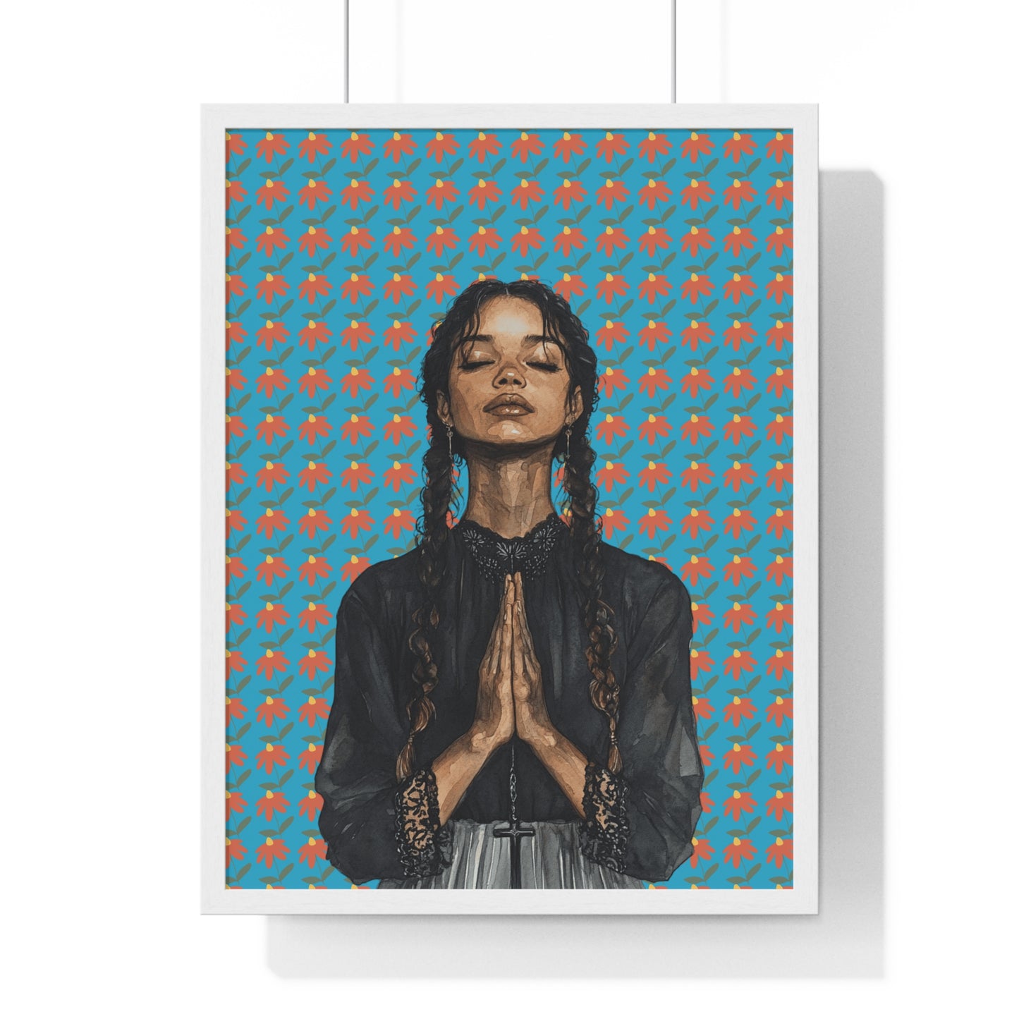 Serene Prayer Vertical Framed Poster, Meditation Art Print, Bohemian Wall Decor, Inspirational Home Decor, Gift for Her
