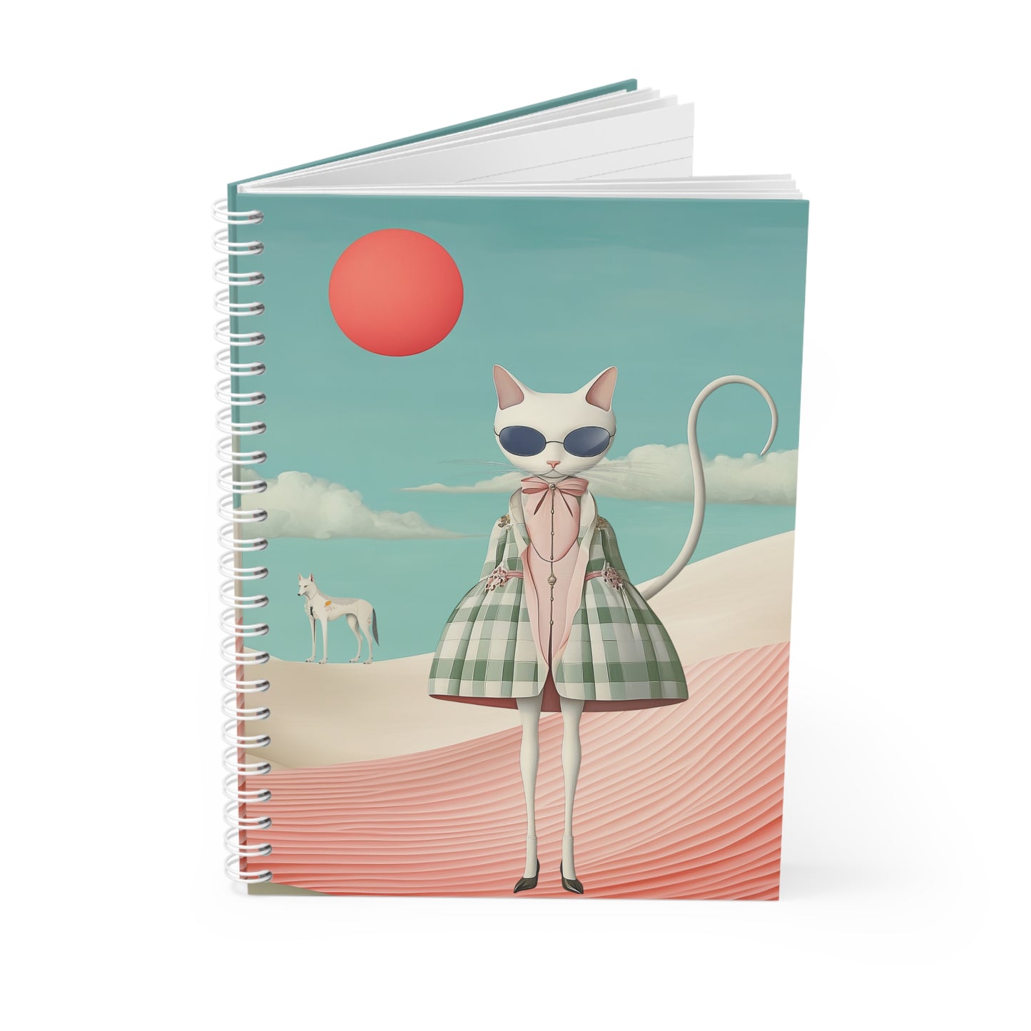 Cat Fashion Spiral Notebook — Retro Surreal Cat in Sunglasses Journal