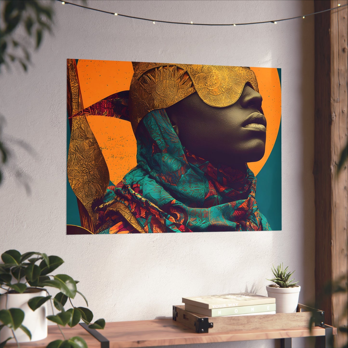 Golden Masked Figure poster | Fine Art Poster, Afrocentric Portrait, Abstract Halo