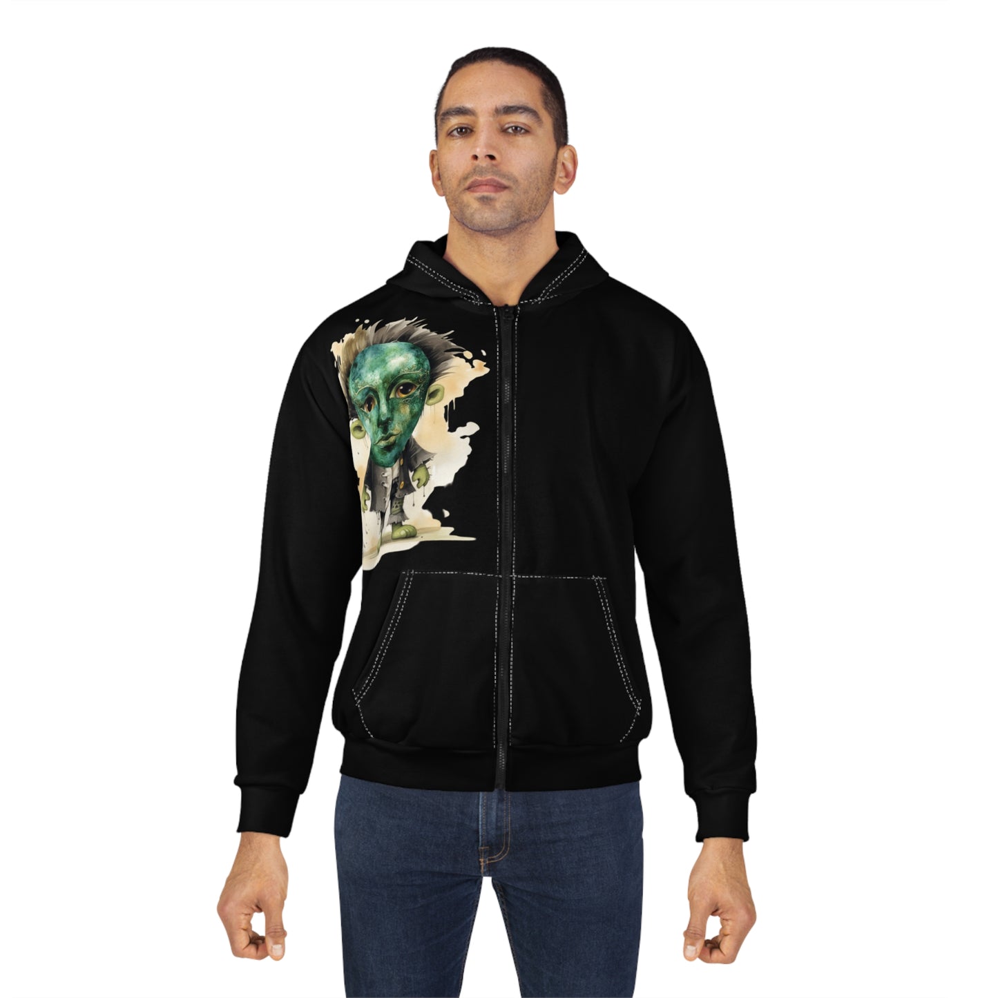 Unisex Graphic Zip Hoodie with Unique Art, Cozy Layering, Perfect for Casual Wear, Gift for Art Lovers, Streetwear, Everyday Comfort