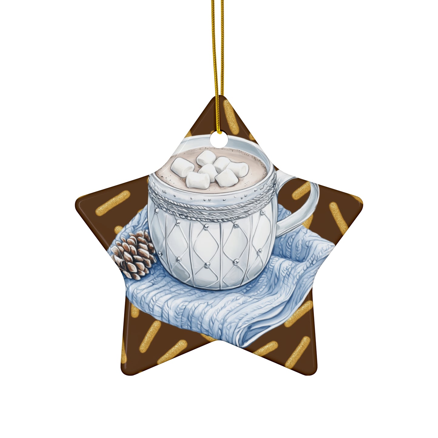 Holiday Ceramic Ornament, Hot Cocoa Star Decoration, Winter Home Decor, Gift for Christmas, Festive Tree Ornament, Winter Wonderland