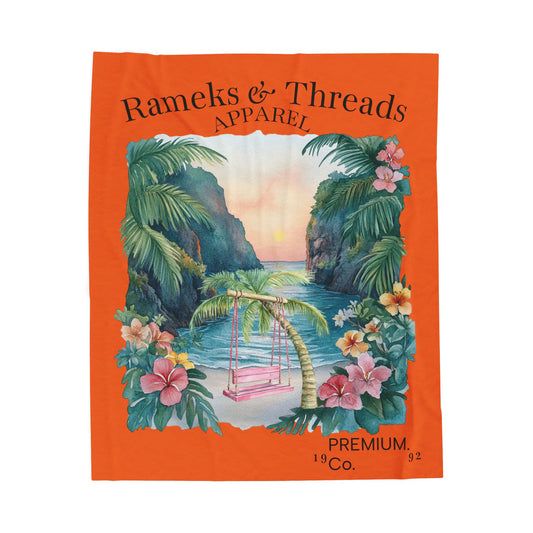 Cute Beach scene Velveteen Plush Blanket #5