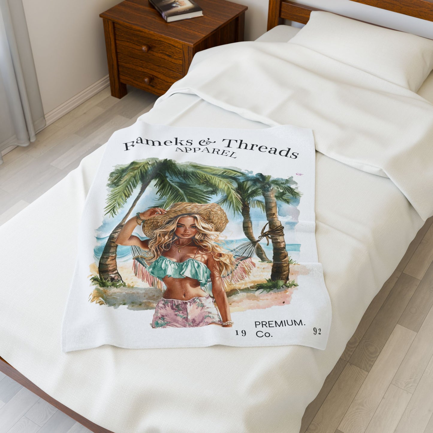 Cute Beach scene Velveteen Plush Blanket #3