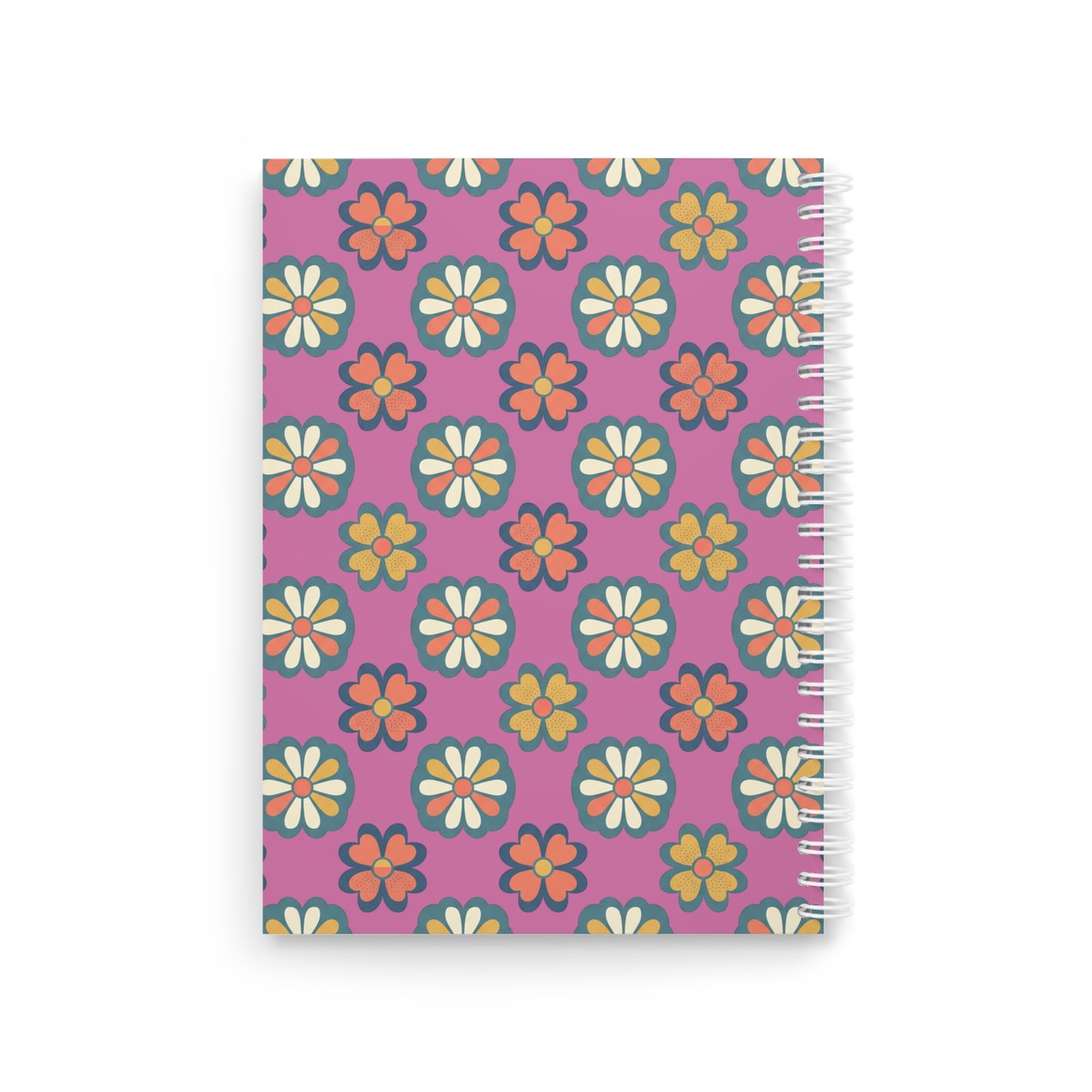 Gecko Floral Spiral Notebook — Cute Blue Gecko on Retro Daisy Pattern