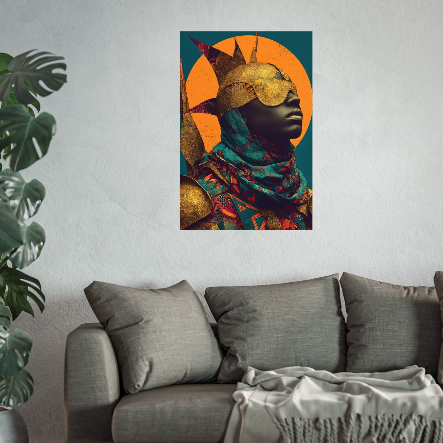 Golden Masked Figure poster | Fine Art Poster, Afrocentric Portrait, Abstract Halo