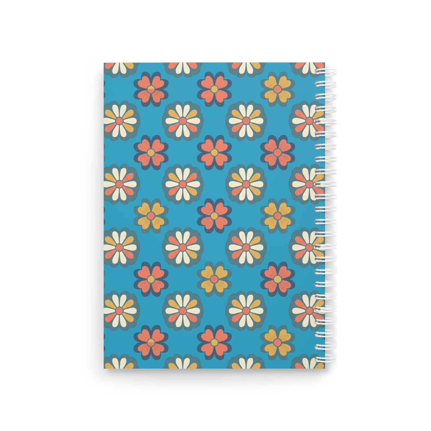Gecko Floral Spiral Notebook — Cute Blue Gecko on Retro Daisy Pattern