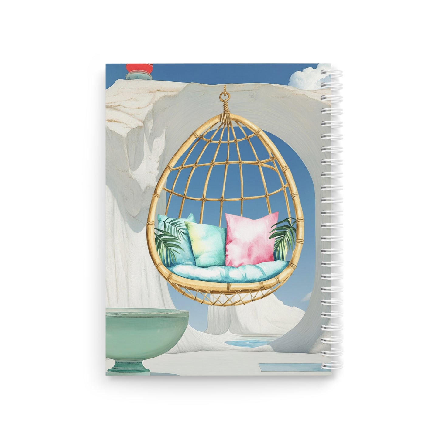 Whimsical Fox Hanging Chair Spiral Notebook — Artistic Animal Illustration Journal