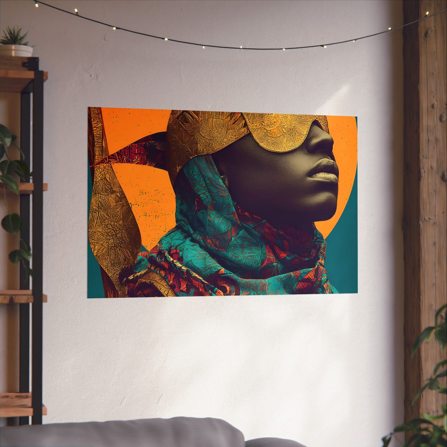 Golden Masked Figure poster | Fine Art Poster, Afrocentric Portrait, Abstract Halo