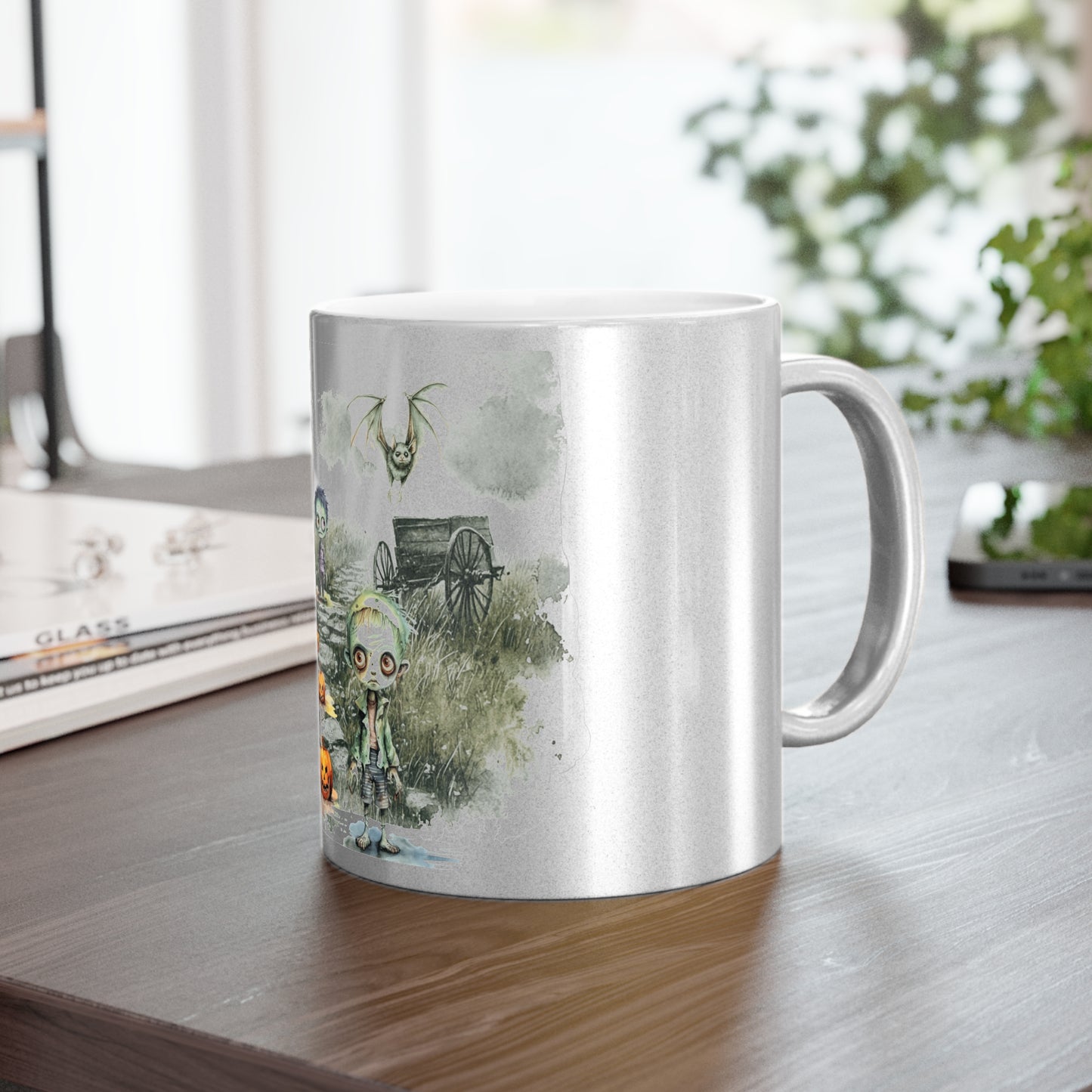 Spooktacular Halloween Metallic Mug (Silver/Gold) | Scary Mug, Halloween Decor, Gift for Friends, Zombie Design, Unique Coffee Cup