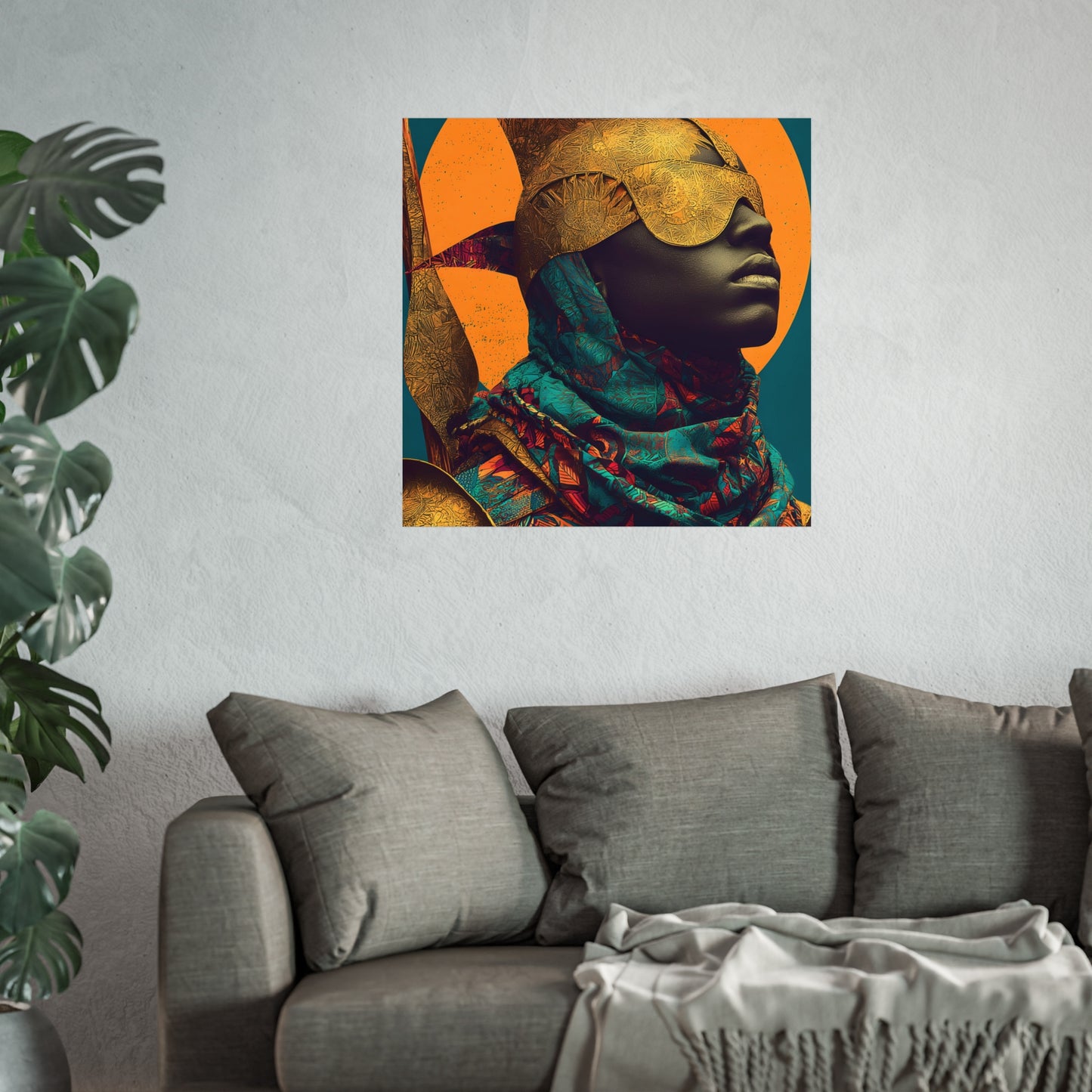 Golden Masked Figure poster | Fine Art Poster, Afrocentric Portrait, Abstract Halo