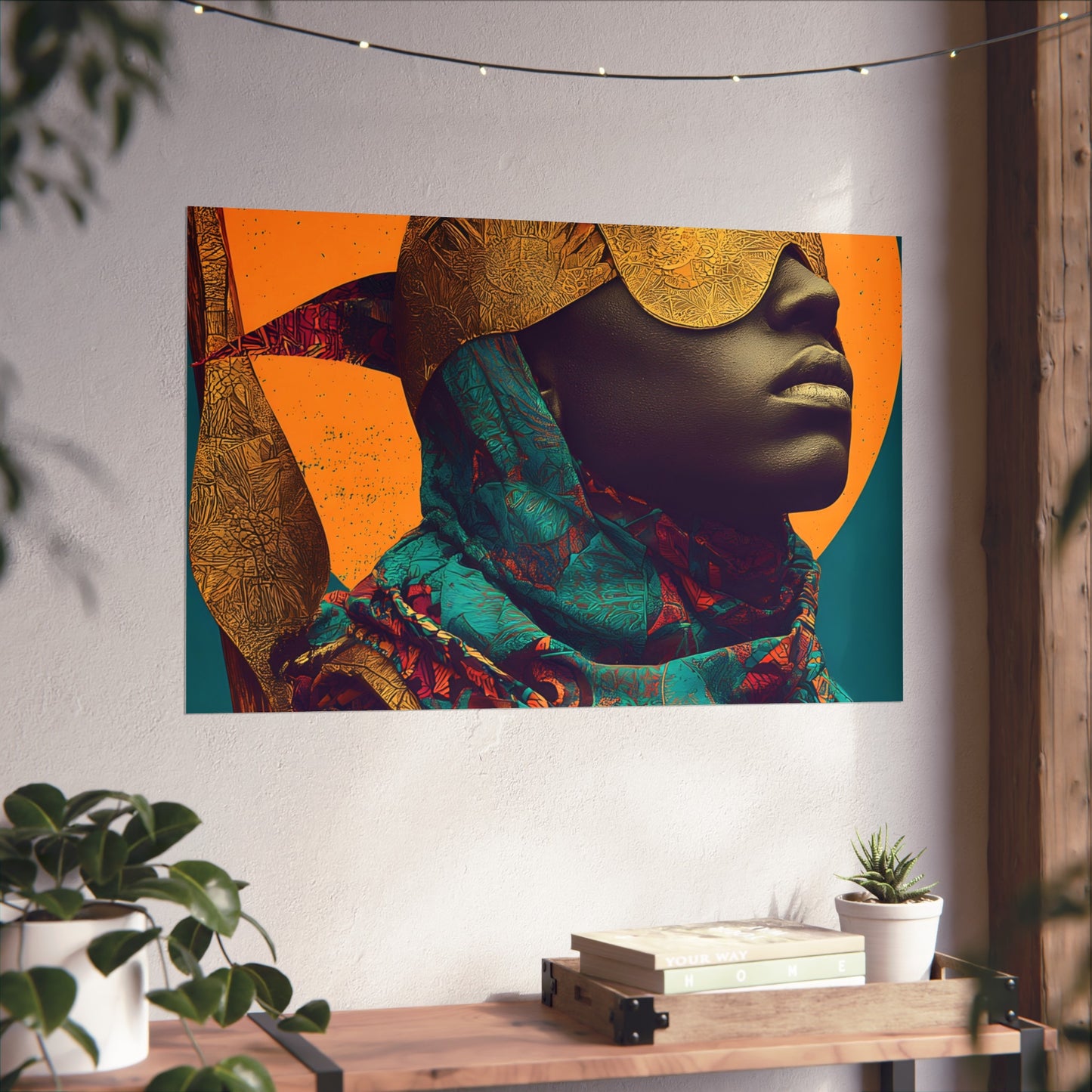 Golden Masked Figure poster | Fine Art Poster, Afrocentric Portrait, Abstract Halo