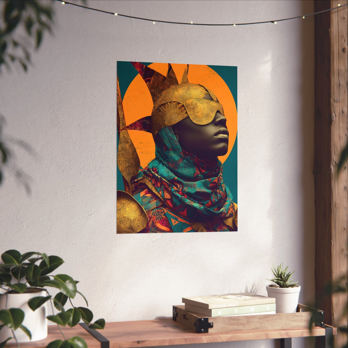 Golden Masked Figure poster | Fine Art Poster, Afrocentric Portrait, Abstract Halo