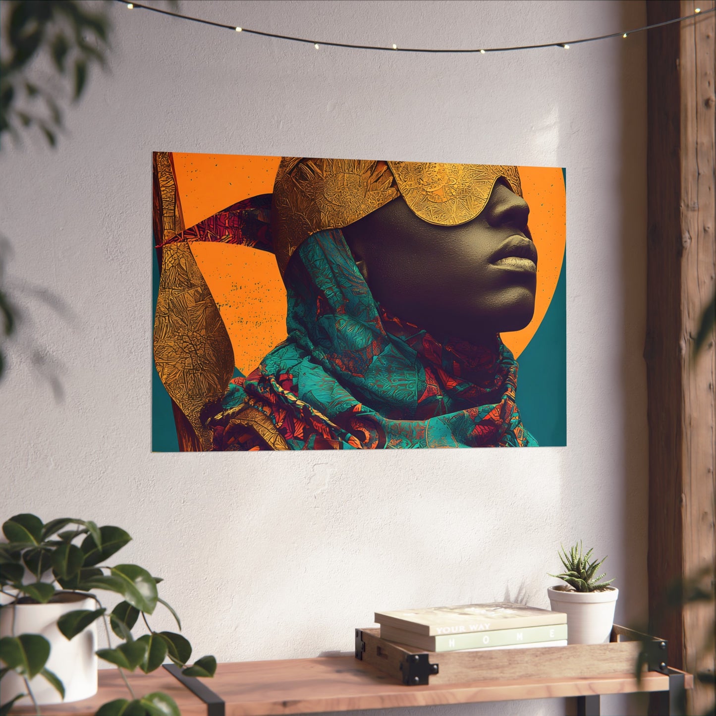Golden Masked Figure poster | Fine Art Poster, Afrocentric Portrait, Abstract Halo