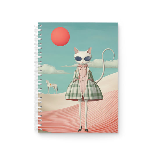 Cat Fashion Spiral Notebook — Retro Surreal Cat in Sunglasses Journal