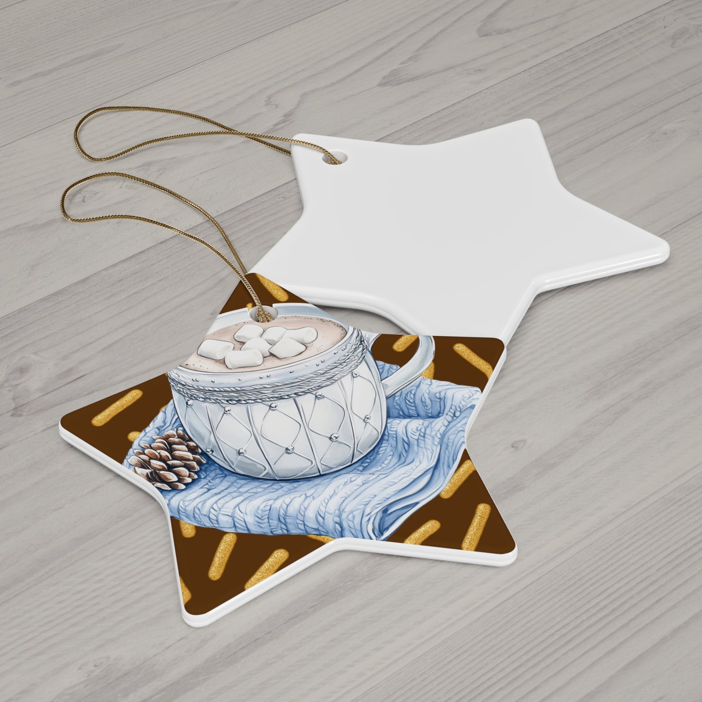 Holiday Ceramic Ornament, Hot Cocoa Star Decoration, Winter Home Decor, Gift for Christmas, Festive Tree Ornament, Winter Wonderland