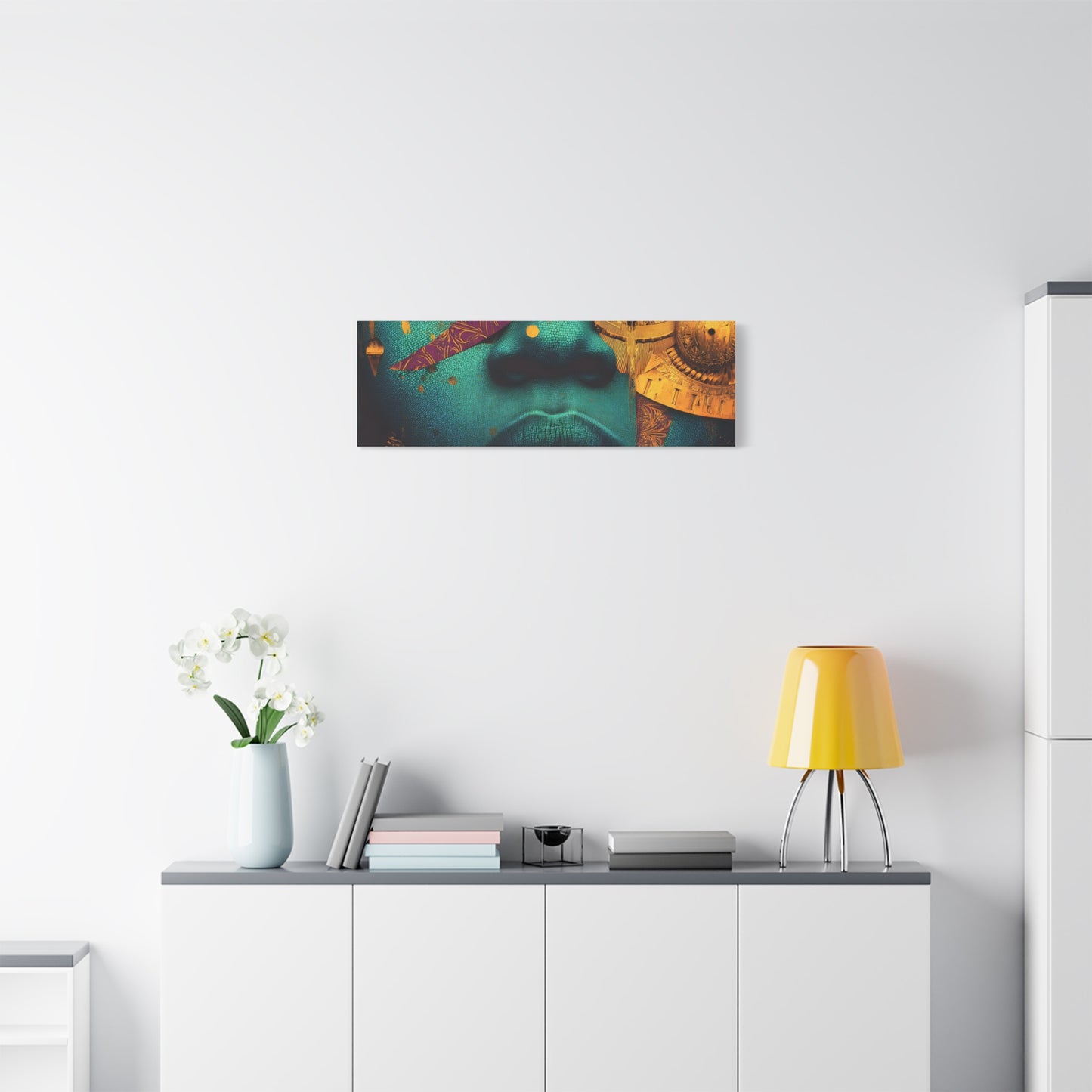 Afro-Futurist Portrait Matte Stretched Canvas — Teal & Gold Face Wall Art