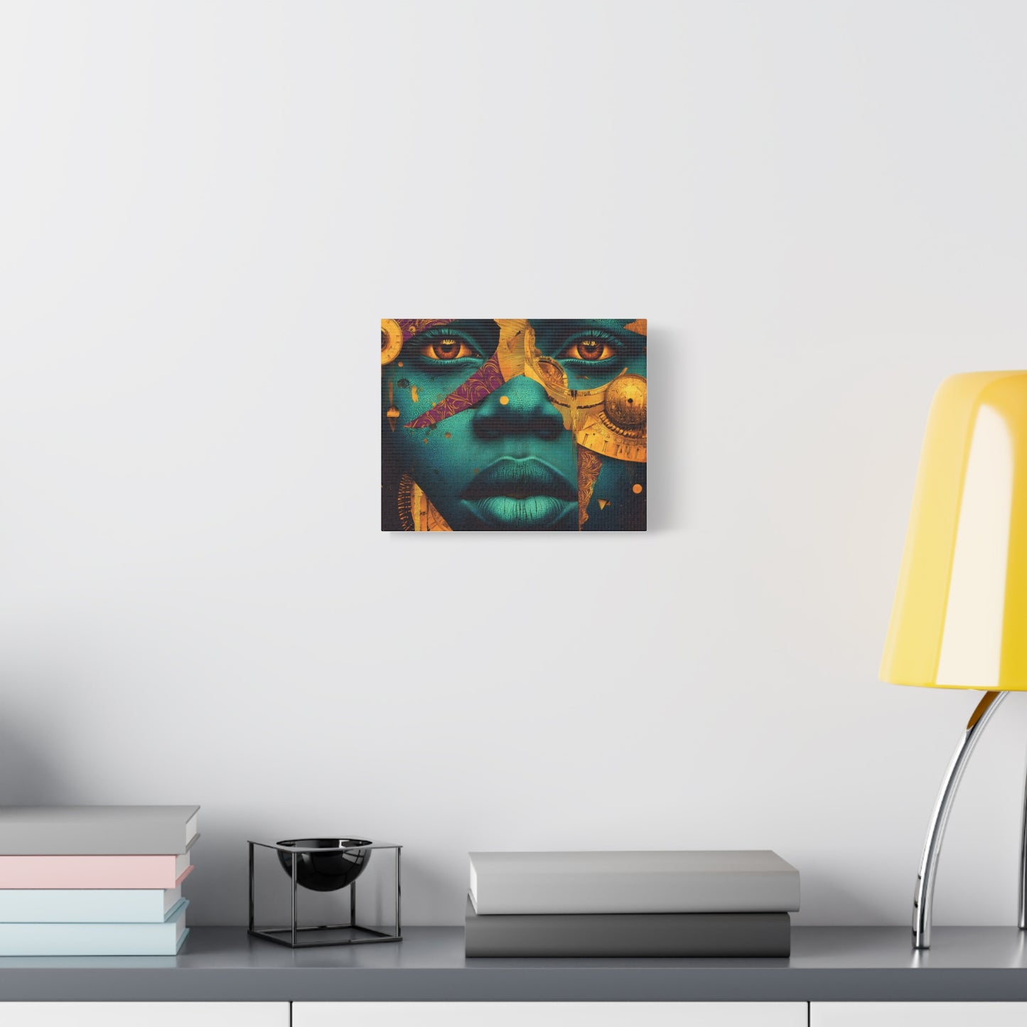 Afro-Futurist Portrait Matte Stretched Canvas — Teal & Gold Face Wall Art