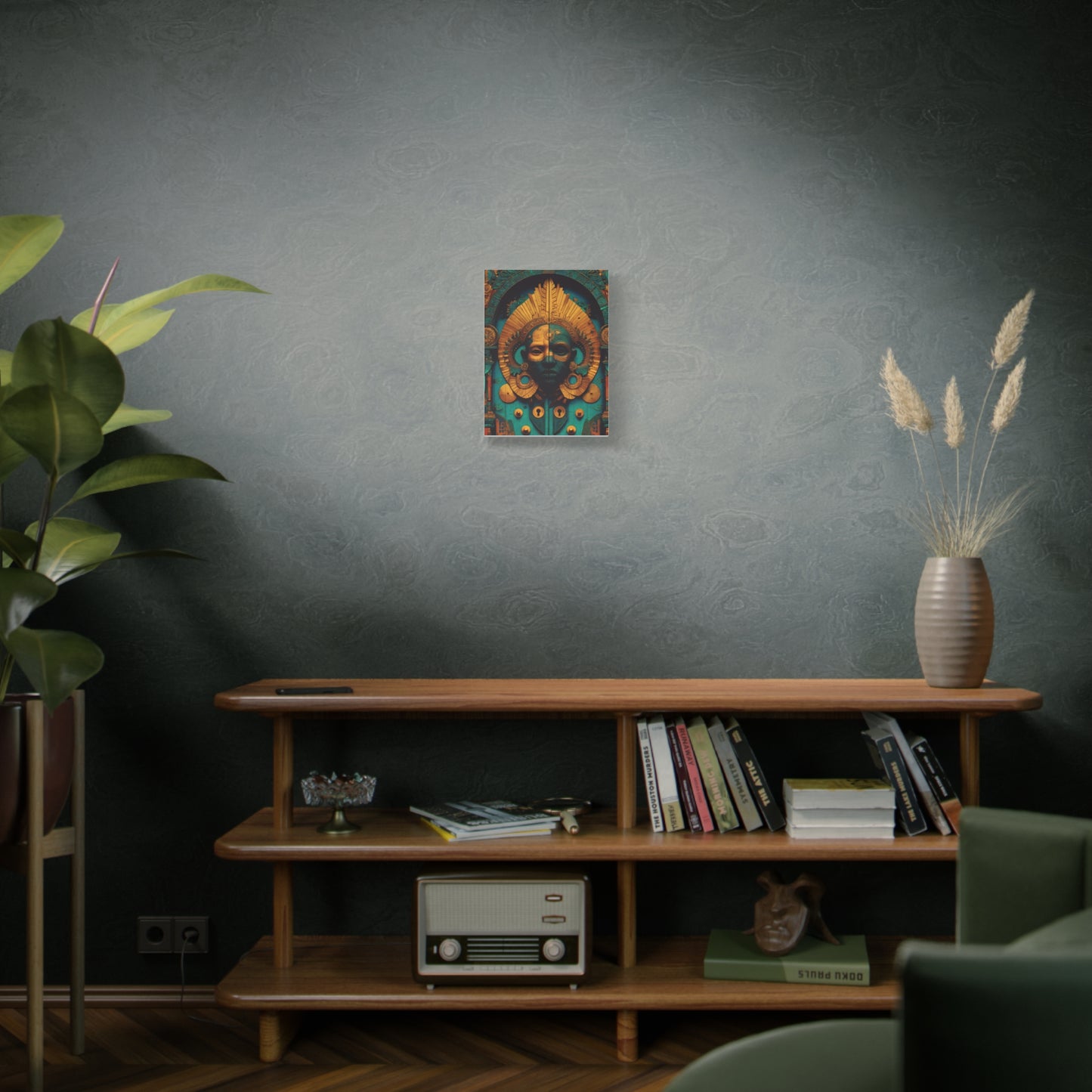 Gold & Teal Tribal Mask Matte Canvas Art — Stretched Wall Decor