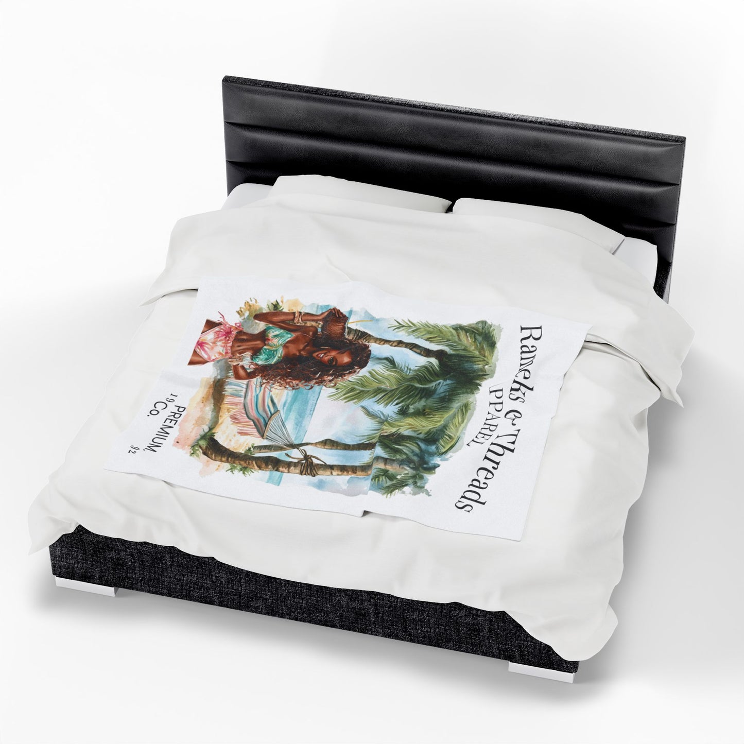 Cute Beach scene Velveteen Plush Blanket