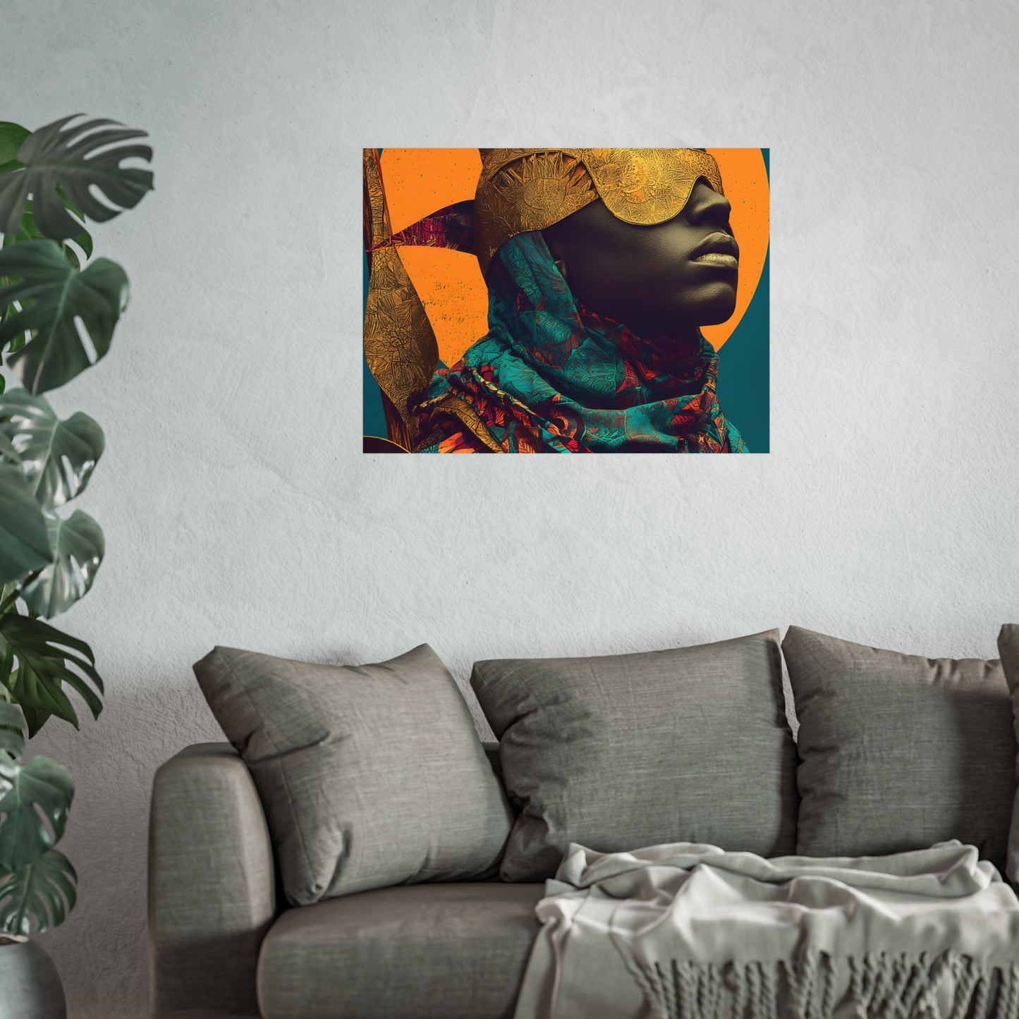 Golden Masked Figure poster | Fine Art Poster, Afrocentric Portrait, Abstract Halo