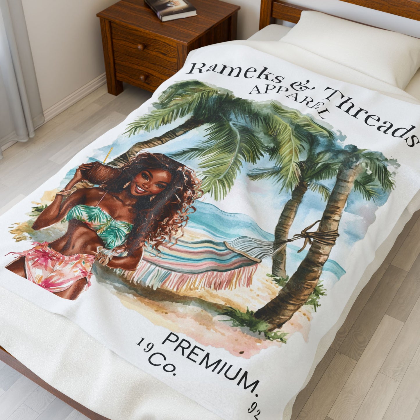 Cute Beach scene Velveteen Plush Blanket