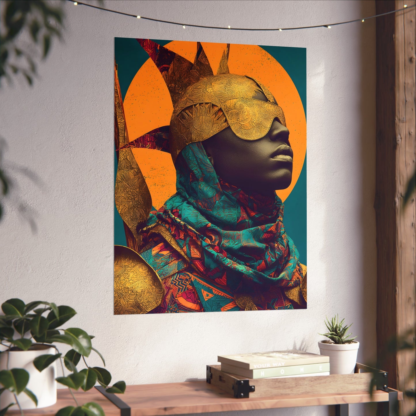 Golden Masked Figure poster | Fine Art Poster, Afrocentric Portrait, Abstract Halo