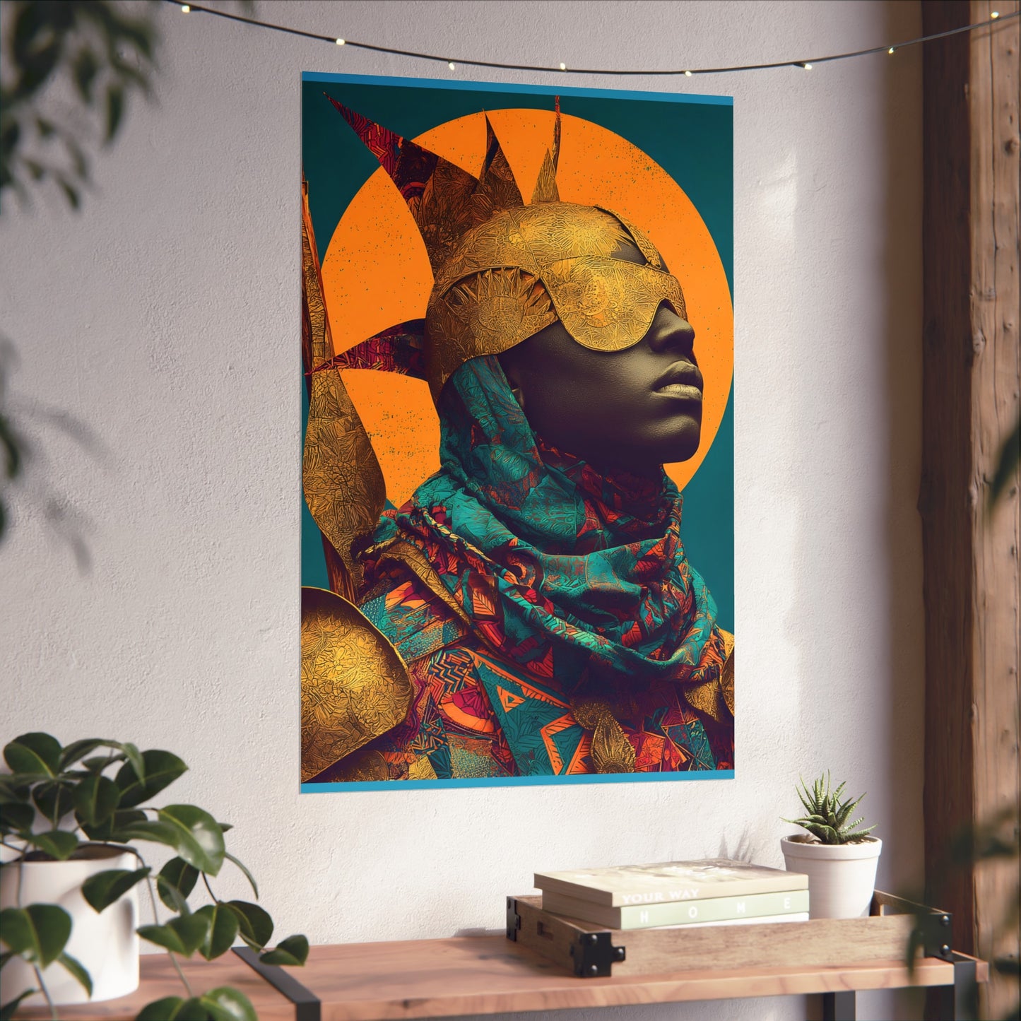 Golden Masked Figure poster | Fine Art Poster, Afrocentric Portrait, Abstract Halo