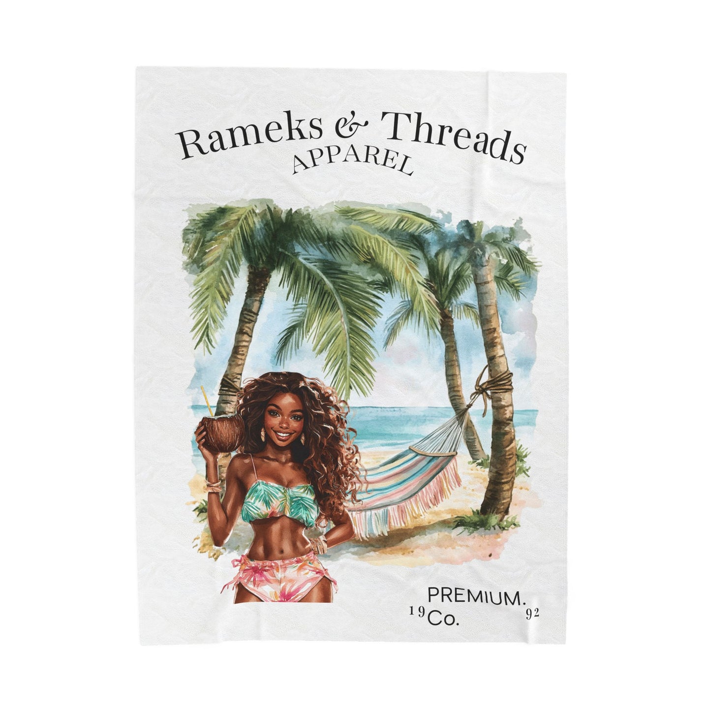 Cute Beach scene Velveteen Plush Blanket