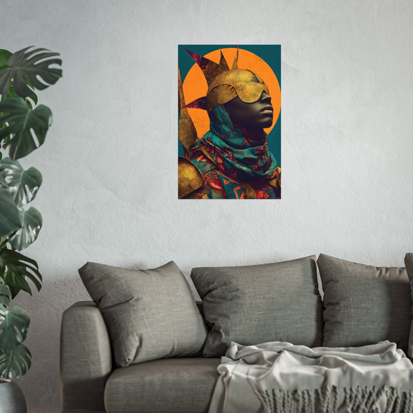 Golden Masked Figure poster | Fine Art Poster, Afrocentric Portrait, Abstract Halo