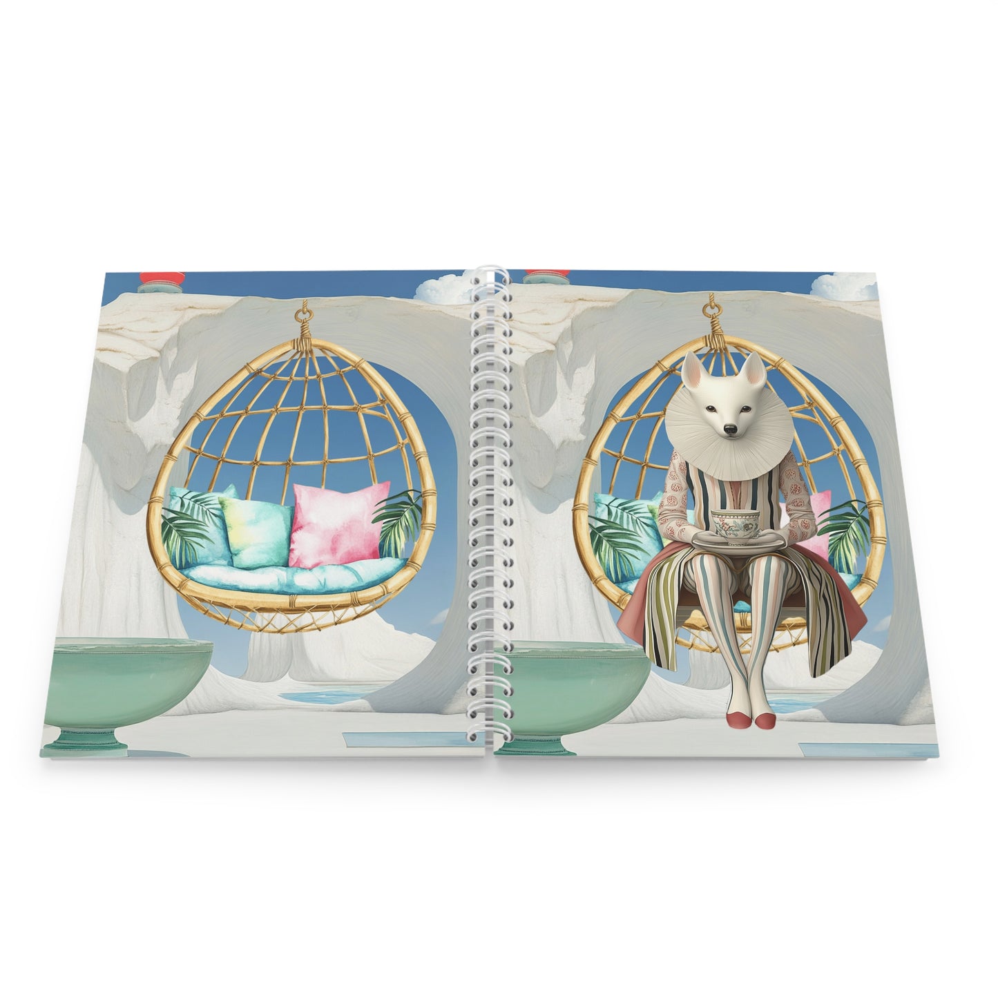 Whimsical Fox Hanging Chair Spiral Notebook — Artistic Animal Illustration Journal