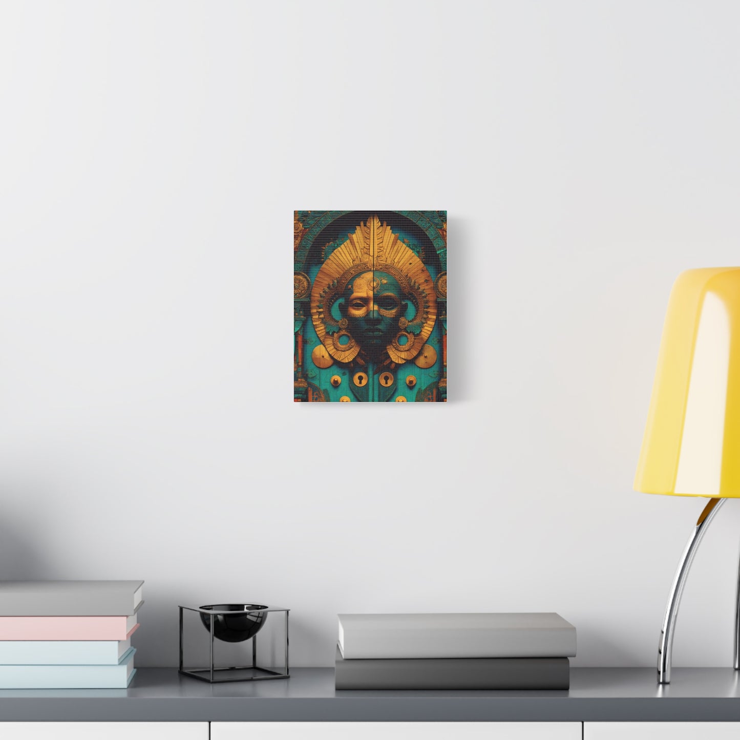 Gold & Teal Tribal Mask Matte Canvas Art — Stretched Wall Decor
