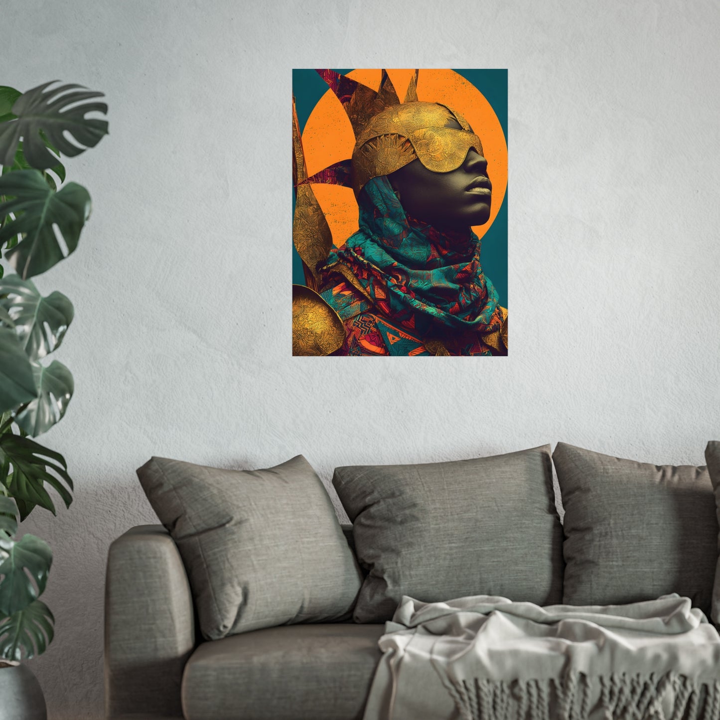 Golden Masked Figure poster | Fine Art Poster, Afrocentric Portrait, Abstract Halo
