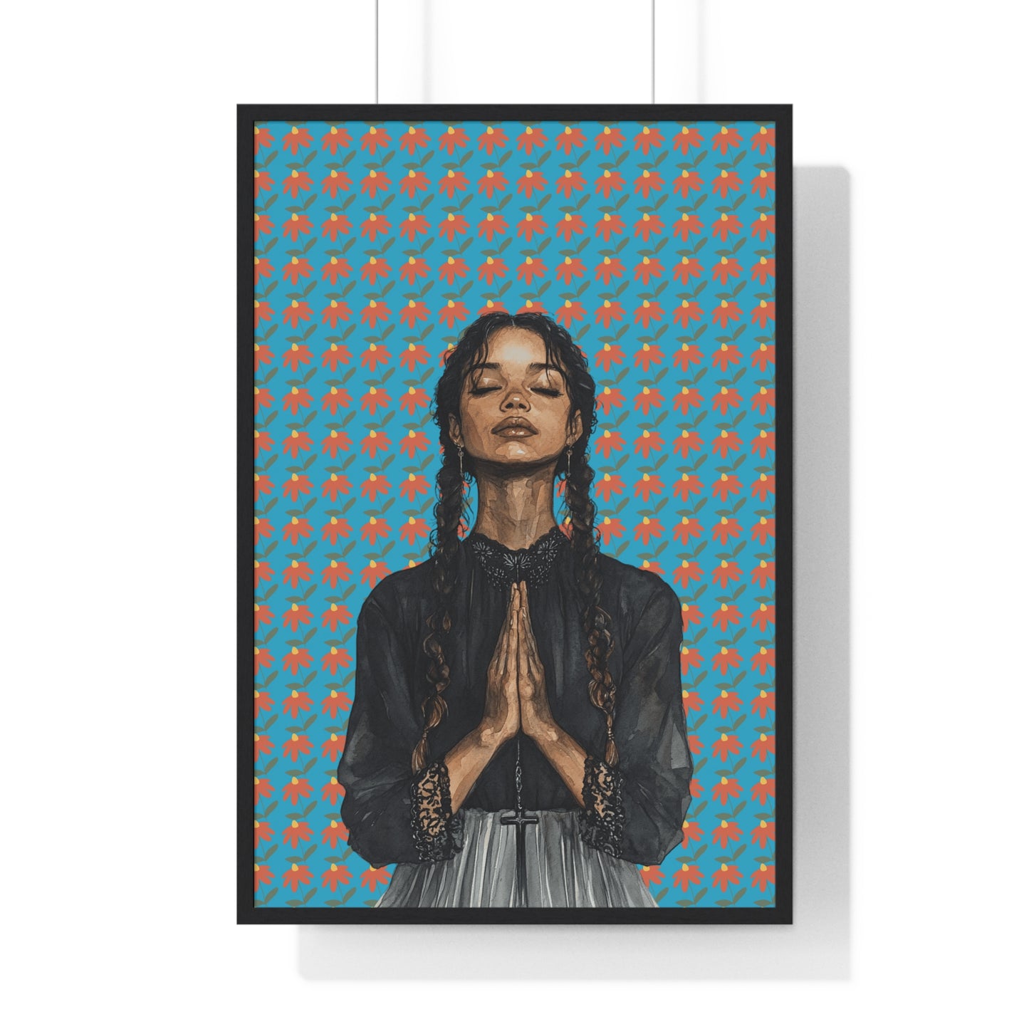 Serene Prayer Vertical Framed Poster, Meditation Art Print, Bohemian Wall Decor, Inspirational Home Decor, Gift for Her