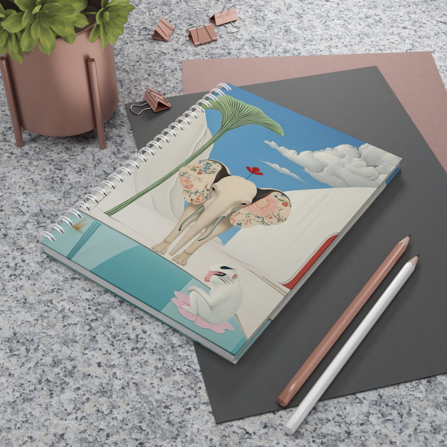 Surreal Elephant & Monkey Notebook — Dreamy Botanical Art Journal