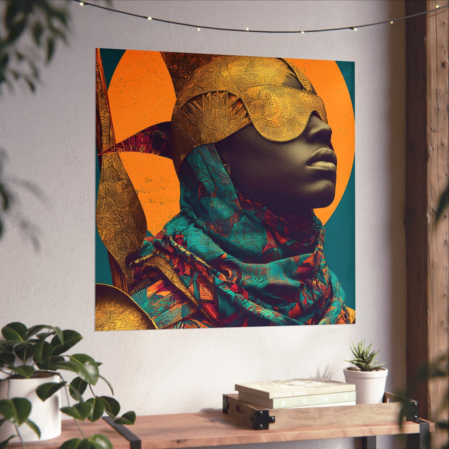 Golden Masked Figure poster | Fine Art Poster, Afrocentric Portrait, Abstract Halo
