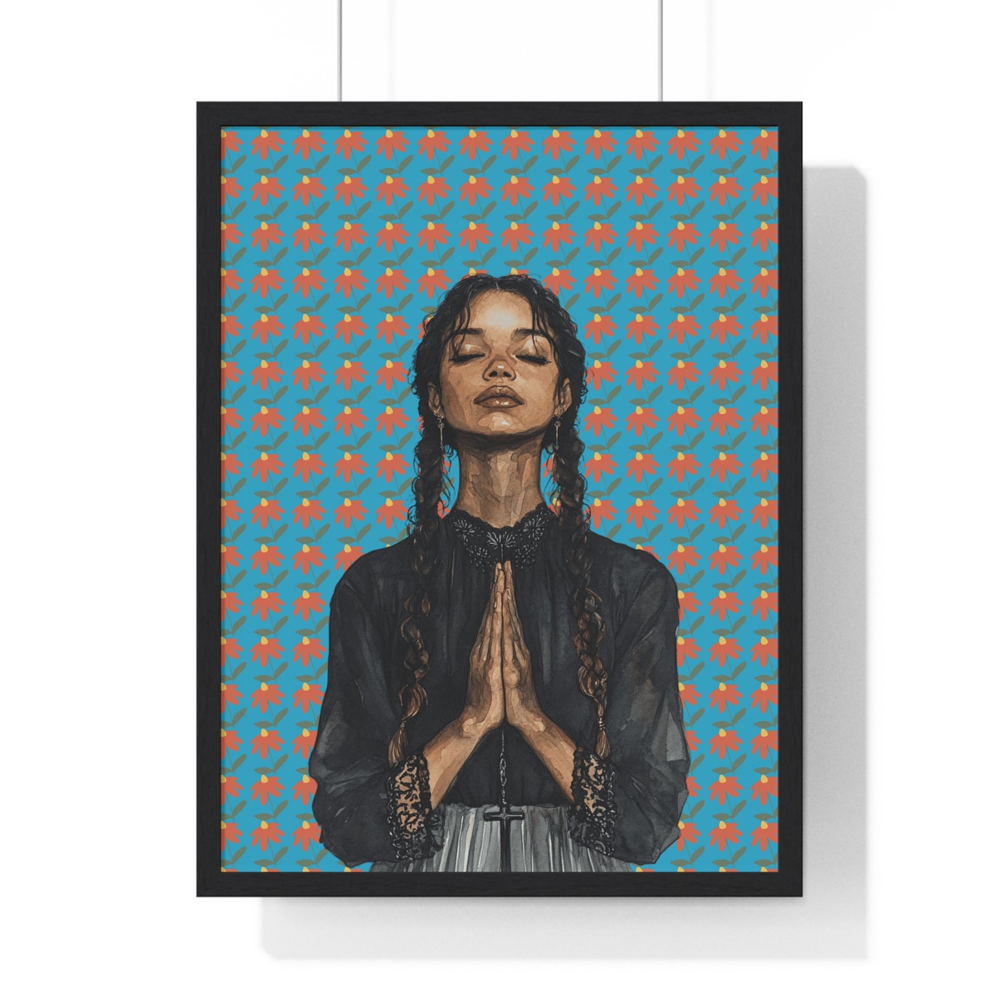 Serene Prayer Vertical Framed Poster, Meditation Art Print, Bohemian Wall Decor, Inspirational Home Decor, Gift for Her
