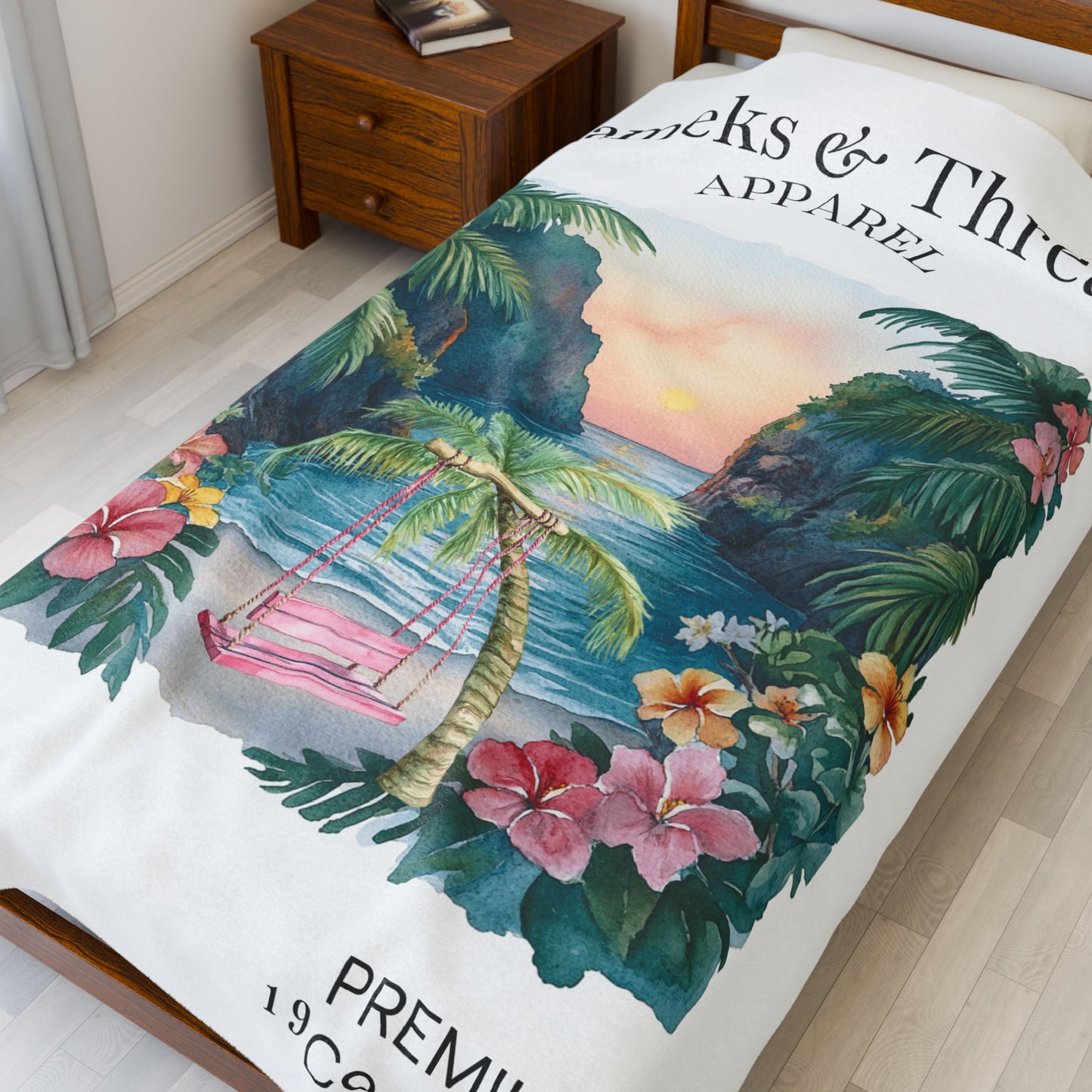 Cute Beach scene Velveteen Plush Blanket