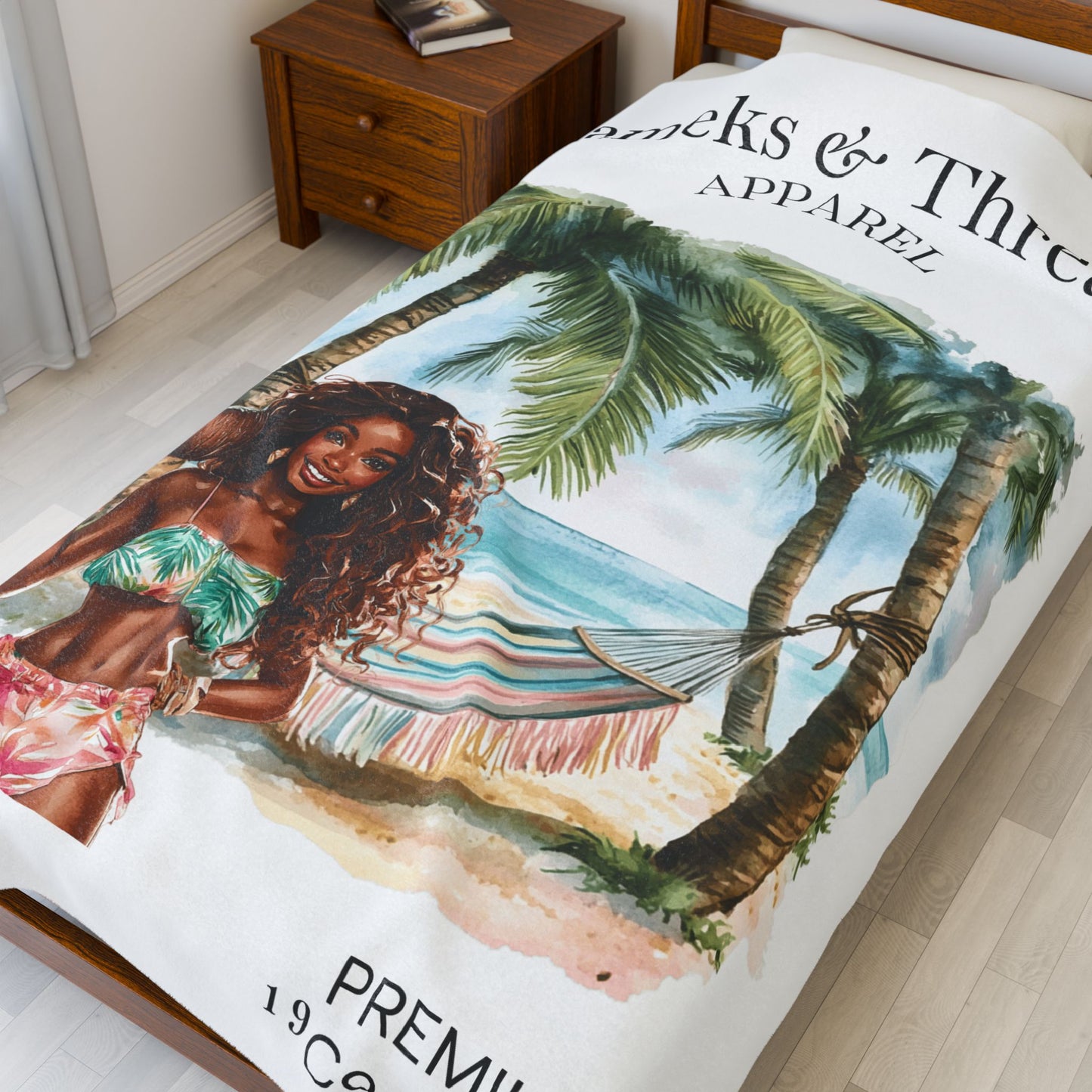 Cute Beach scene Velveteen Plush Blanket