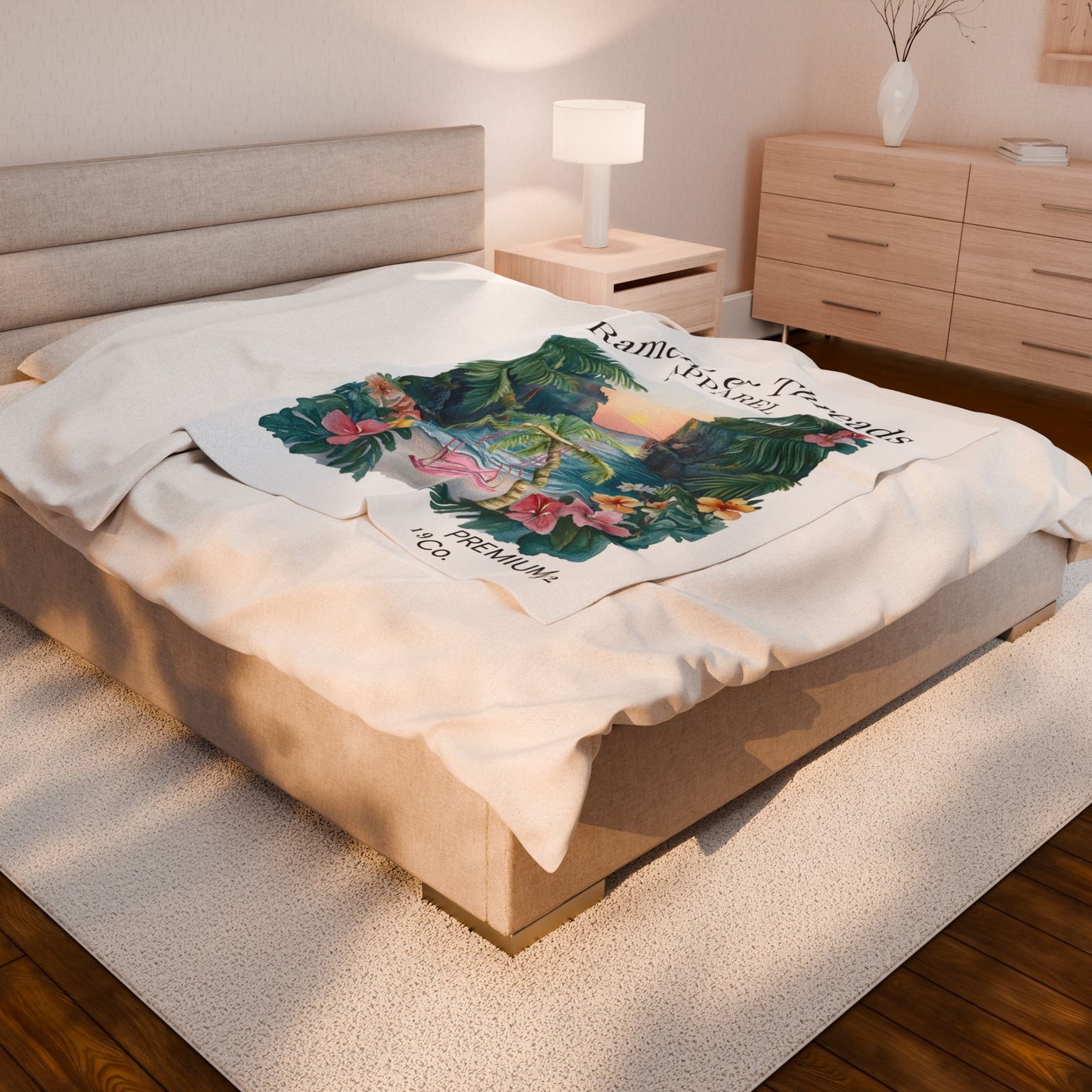 Cute Beach scene Velveteen Plush Blanket
